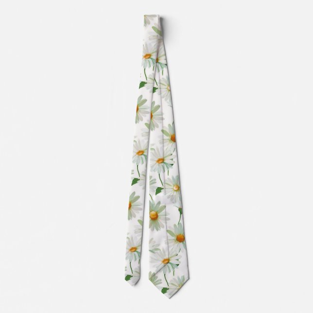 Margeriten-Aquarell-Blumenmuster Krawatte (Rückseite)