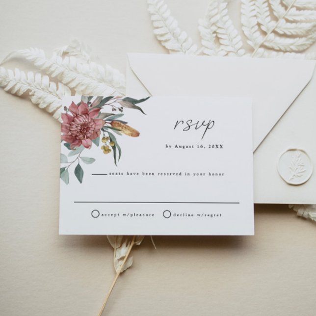 MARGOT Dusty Rose Blush Floral Wedding Carte RSVP (Créateur téléchargé)