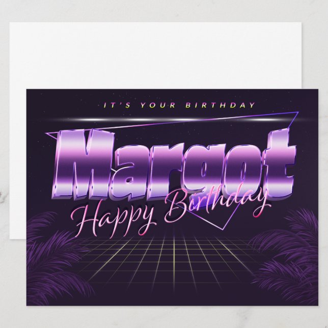 Margot Nom Prénom carte rétro lilas pour l'anniver (Devant / Derrière)