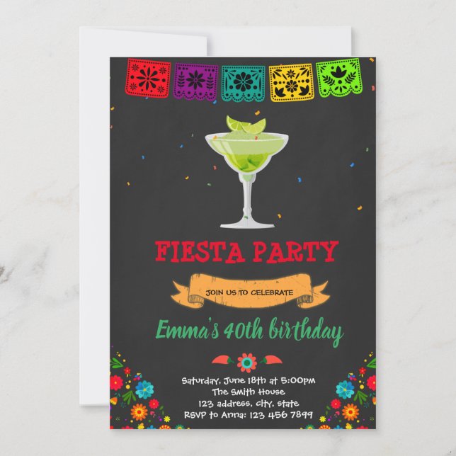 Margrita fiesta Geburtstag Einladung (Vorderseite)