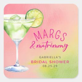 Margs and Matrimony Cocktail Brautparty Quadratischer Aufkleber