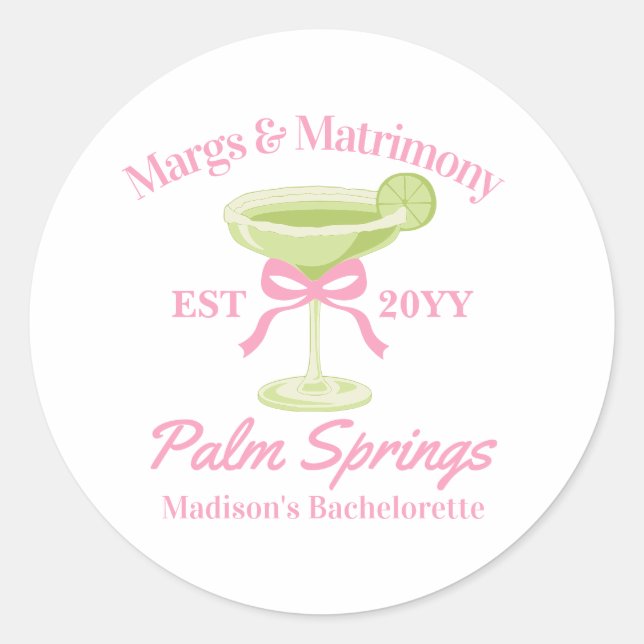 Margs and Matrimony Margaritas Junggeselinnen-Absc Runder Aufkleber (Vorderseite)