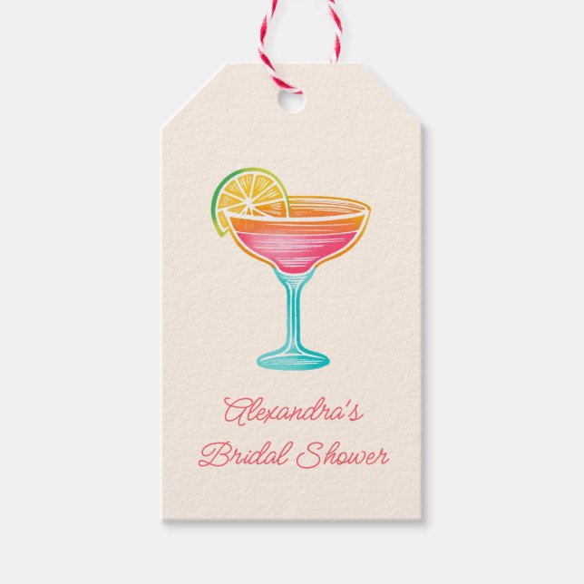 Margs and Matrimony Retro Cocktail Brautparty Geschenkanhänger (Vorderseite)