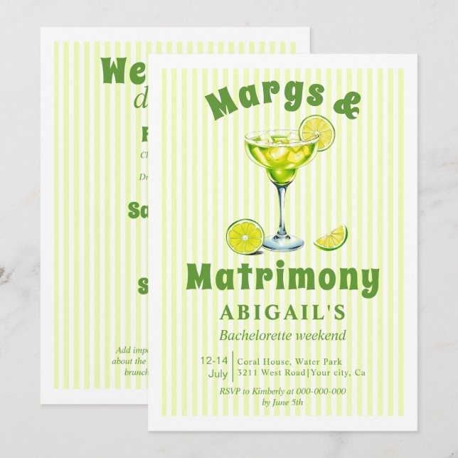 Margs & Matrimont Cocktail Bacheloretto Einladung (Vorne/Hinten)