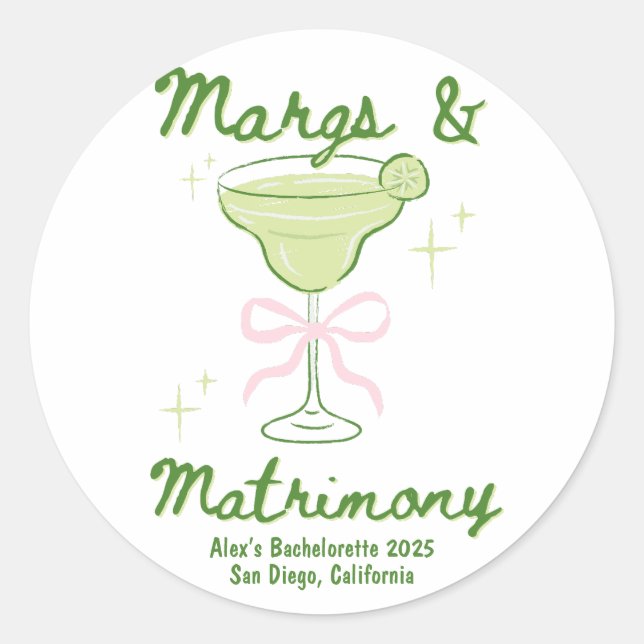 Margs & Matrimony Bachelorette Custom Runder Aufkleber (Vorderseite)