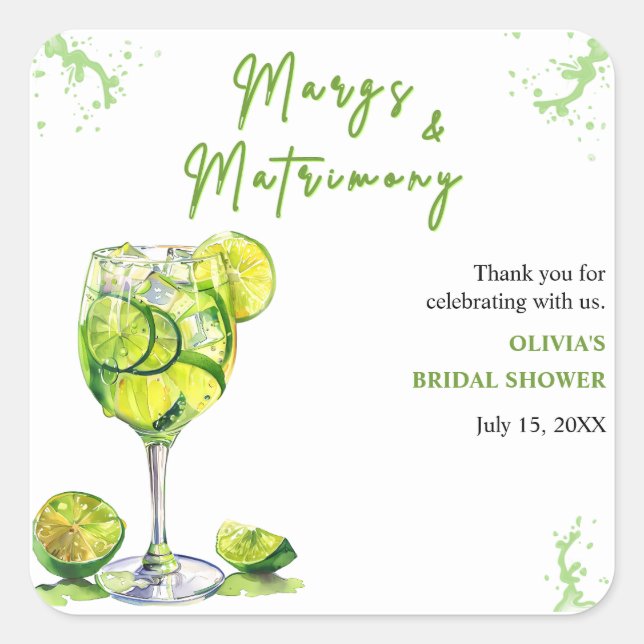 Margs & Matrimony Cocktail Brautparty Vielen Dank Quadratischer Aufkleber (Vorderseite)