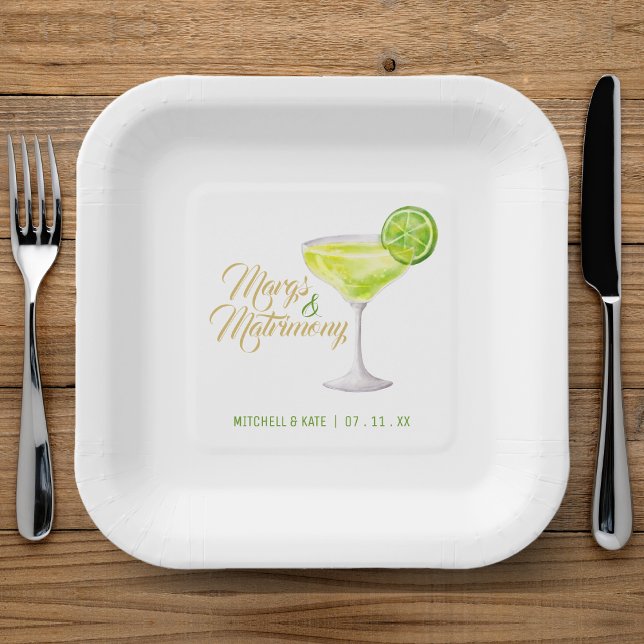 Margs & Matrimony Green & Gold Brautparty Pappteller (Margs & Matrimony Green & Gold Bridal Shower Paper Plates
)