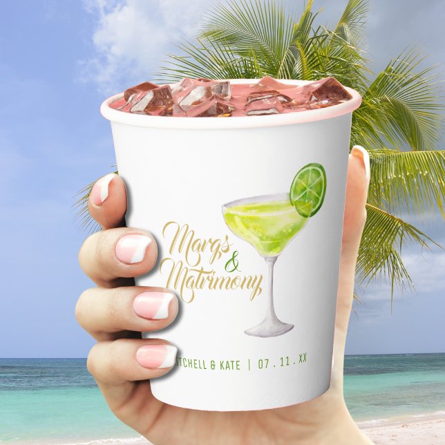 Margs & Matrimony Green Margarita Brautparty Pappbecher (Margs & Matrimony Green Margarita Bridal Shower Paper Cups
)