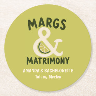 Margs & Matrimony Limettengrüne Junggesellinnenpar Runder Pappuntersetzer