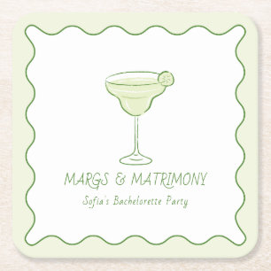 "Margs & Matrimony" Moderne Limettengrüne Junggese Rechteckiger Pappuntersetzer