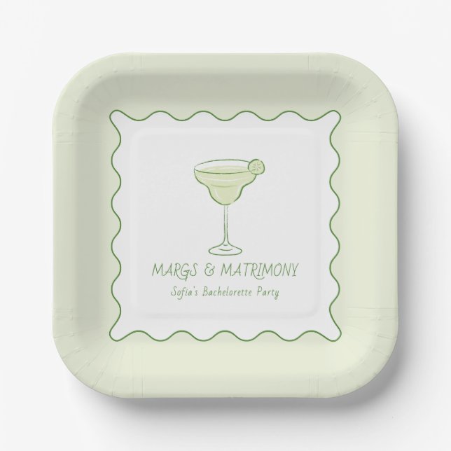 "Margs & Matrimony" Moderner Limoner Junggeselinne Pappteller (Vorderseite)