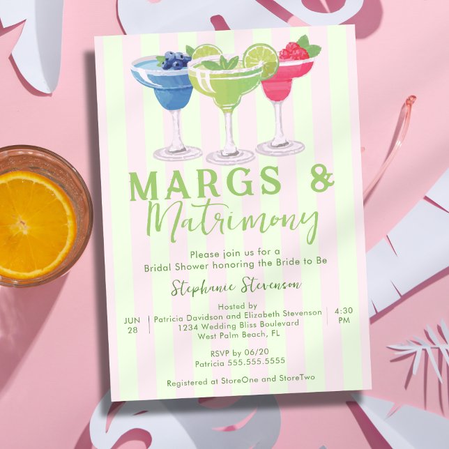 Margs & Matrimony Pink Mint Green Brautparty Einladung (Von Creator hochgeladen)