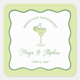 "Margs & Matrimony" Simple Lime Margarita Wedding Quadratischer Aufkleber