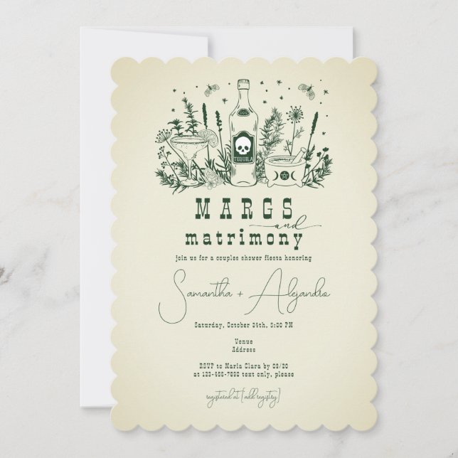 Margs Matrimony Skull Mexican Fiesta Couple Shower Einladung (Vorderseite)