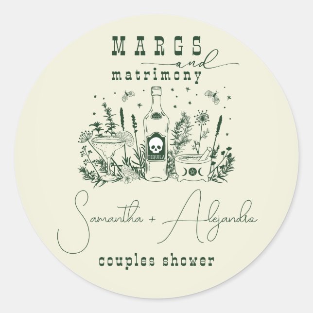 Margs Matrimony Skull Mexican Fiesta Couple Shower Runder Aufkleber (Vorderseite)