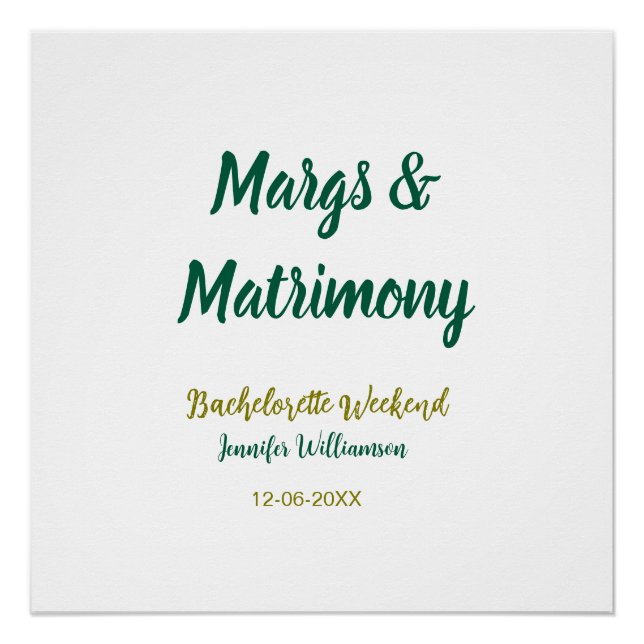 Margs und Ehe Name Datum Junggesellinnenabschied Poster (Vorderseite)