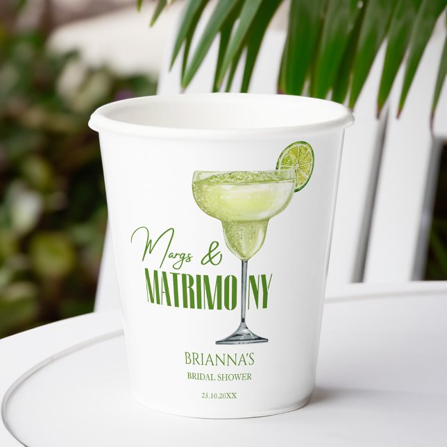 Margs und Matrimone Brautparty mit Monogramm Pappbecher (Margs and matrimony bridal shower monogrammed paper cups personalized table decor custom paper cups)