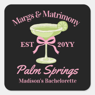 Margs und Matrimony Margaritas Junggesellinnenabsc Quadratischer Aufkleber