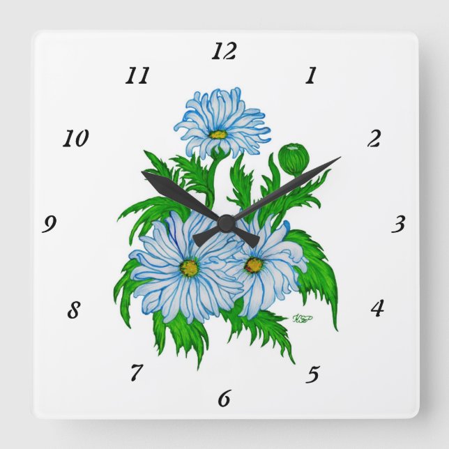 Marguerite , Daisies-Blume im Retro-Stil Quadratische Wanduhr (Vorderseite)