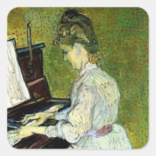 Marguerite Gachet am Klavier von Vincent van Gogh Quadratischer Aufkleber