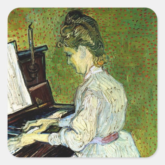 Marguerite Gachet am Piano von Vincent van Gogh Quadratischer Aufkleber (Vorderseite)