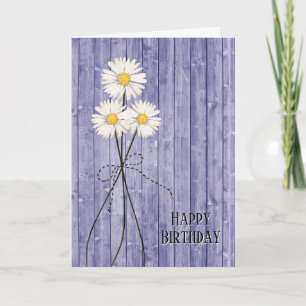 Marguerites D'Anniversaire Sur Carte En Bois Viole
