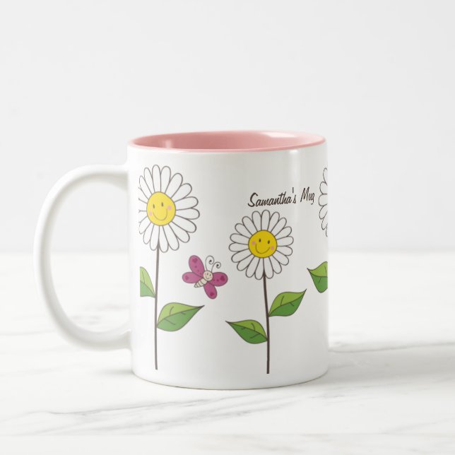 Marguerites de sourire et tasse faite sur commande (Gauche)