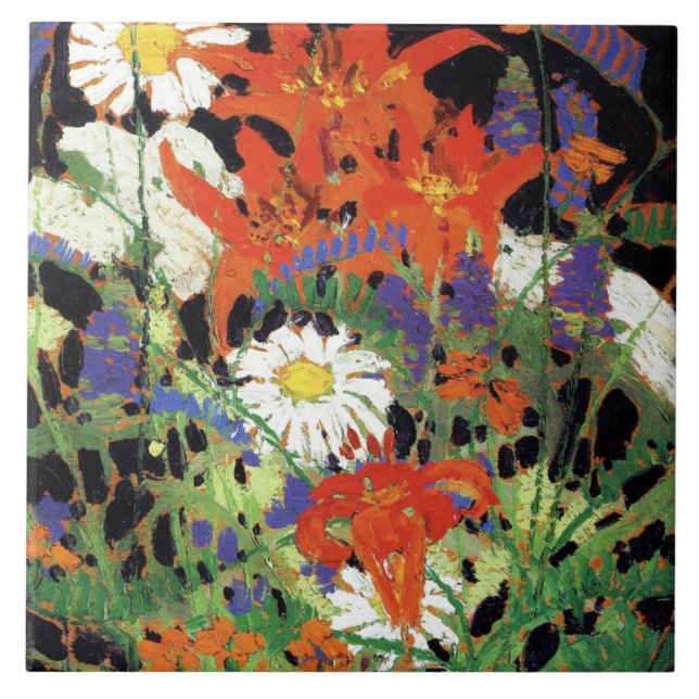 Marguerites, Holzlilien und Wiesen Fliese (Vorderseite)