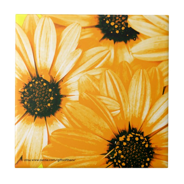 Marguerites jaunes/oranges - carreau de céramique (Devant)