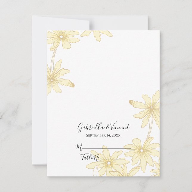Marguerites Jaunes pâles Carte de lieu de mariage (Devant)