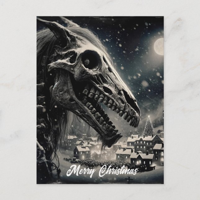 Mari Lwyd frohe Weihnachten Postkarte (Vorderseite)
