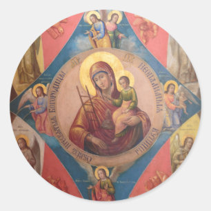 Maria, Jesus und Engel Runder Aufkleber