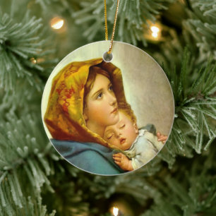 Maria & Jesus Vintage katholischer religiöser Weih Keramik Ornament