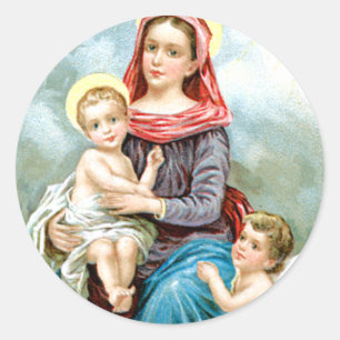 Maria Jesuskind und Engel Runder Aufkleber