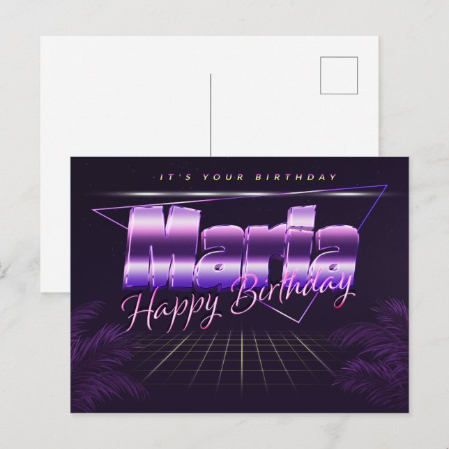 Maria Name Vorname lila Postkarte Geburtstag (Vorne/Hinten)