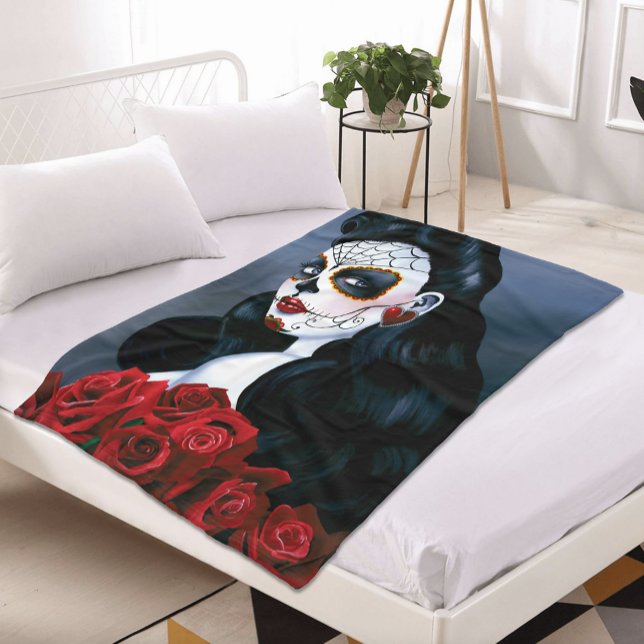 Maria Sugar Skull Rote Rosen Fleecedecke (Von Creator hochgeladen)