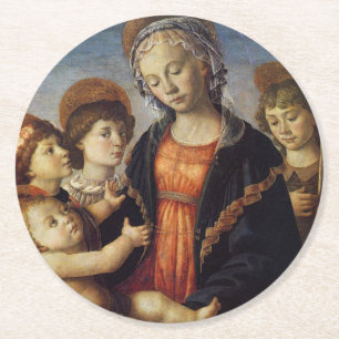 Maria und Baby Jesus mit Engeln Weihnachten Runder Pappuntersetzer