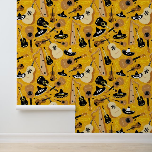 Mariachi Band Instruments Pattern Fun Music Tapete (Anwendung)