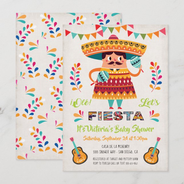 Mariachi Mexcian Fiesta Baby shower invitation (Devant / Derrière)