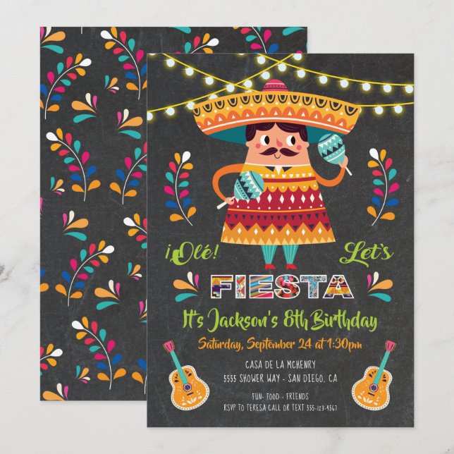 Mariachi Mexcian Fiesta Invitation de fête d'anniv (Devant / Derrière)
