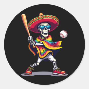 Mariachi Skeleton Baseball Cinco De Mayo Mexican S Runder Aufkleber