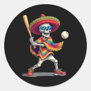Mariachi Skeleton Baseball Cinco De Mayo Mexican S Runder Aufkleber