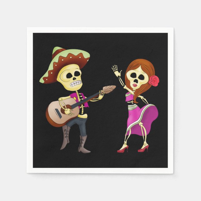 Mariachi tanzend Couple Day of the Dead Serviette (Vorderseite)