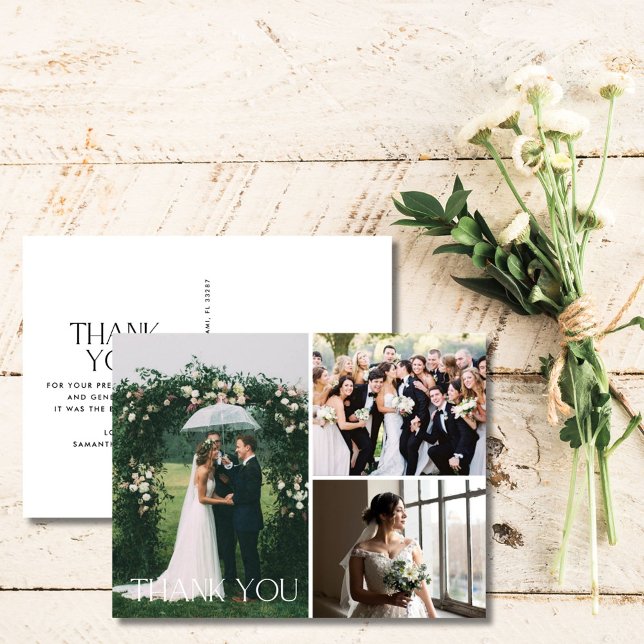 Mariage 3 Photo Collage Merci Carte postale (Wedding 3 Photo Collage Thank You Postcard)