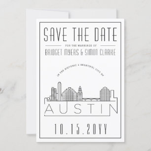 Mariage à Austin   Faire-part stylisé avec la skyl