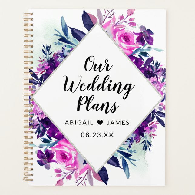 Mariage à cadre diamant violet floral enchanté (Devant)