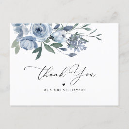 mariage à fleurs bleu poussiéreux carte de remerci