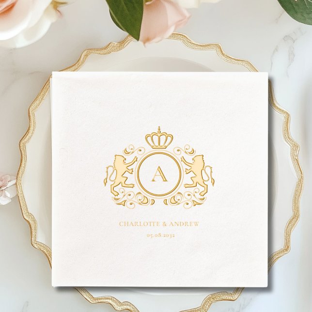 Mariage à huile de monogramme de la crête royale (Royal Crest Monogram Foil Wedding Foil Napkins)