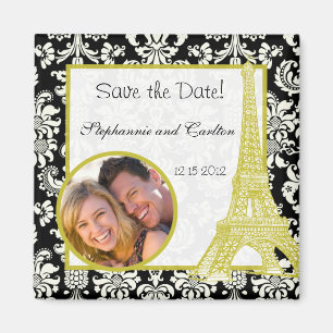 Mariage à Paris Black Damask Faire-part Magnet