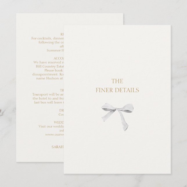 Mariage à ruban blanc tendance Détails Carte de bo (Devant / Derrière)